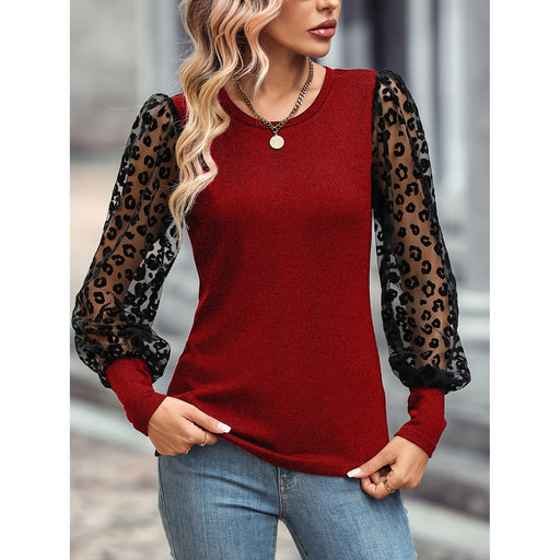 Fashionable T shirt Women Spring Slim Fit Slimming Color Matching Long Sleeve Top-Red-Fancey Boutique