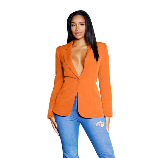 Color-Orange-Women Wear Sexy V Neck Small Solid Color Long Sleeved Top-Fancey Boutique