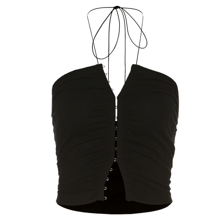 Autumn Women Clothing Solid Color Slim Fit Halter Strap Sexy Backless Vest for Women-Black-Fancey Boutique