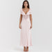 Elegant Women Clothing Supply Deep V Plunge Lace Stitching Cropped Outfit Maxi Dress Dopamine Wear Pink Dress-Fancey Boutique