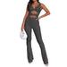 Color-Dark Grey-Women Clothing Solid Color Slimming Hollow Out Cutout Twist One Piece Bell Bottom Pants Jumpsuits-Fancey Boutique