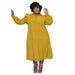 Color-Yellow-Plus Size Women Clothing Popular Lotus Leaf Shoulder Long Sleeve Layered Large Swing Dress-Fancey Boutique