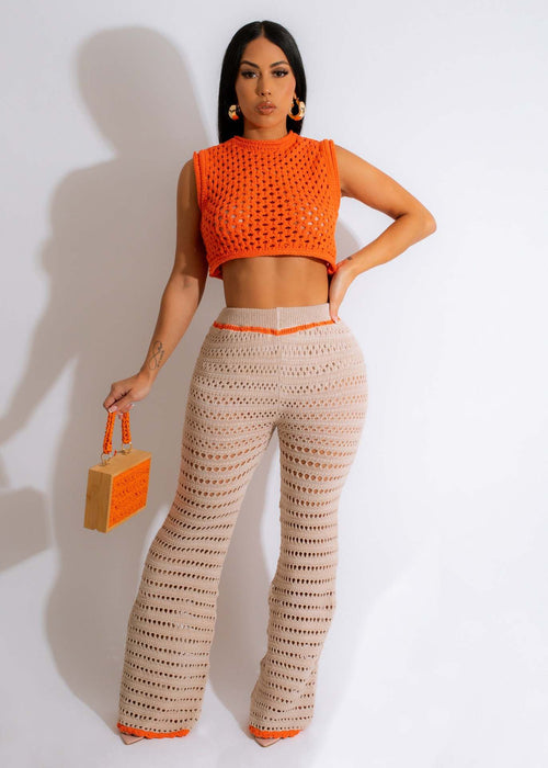 Color-Orange-1-Urban Fashionable Knitted Hand Crochet Outdoor Sports Casual Suit Women Clothing-Fancey Boutique