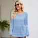 Color-Sky Blue-Hollow Out Cutout Sweater Women Autumn Winter Loose Round Neck Sweater Bottoming Shirt Underwear Long Sleeved Top-Fancey Boutique