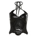 Color-Black-Autumn Women Clothing Halter Backless Faux Leather Slim Fit Inner Wear Small Vest-Fancey Boutique