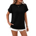 Summer Round Neck Outside Seam Twist Strip Short Sleeve Loose T Shirt Women-Black-Fancey Boutique