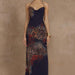 Women Clothing Sexy Backless Shoulder Strap Leopard Print Floral Print Dark Long Sling Dress-Navy Blue-Fancey Boutique