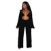 Color-Black-Women Clothing Long-Sleeved Bikini Wide-Leg Pants Solid Color Casual Set-Fancey Boutique