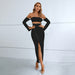 Color-Black-Autumn Sheath Dress off Shoulder Long Sleeve Tube Top Dress Sexy High Split Maxi Dress-Fancey Boutique