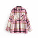 Color-Pink-Women Plaid Shirt Soft Woolen Coat Sweet Casual Autumn Winter Women Top-Fancey Boutique