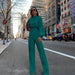 Color-Green-Half Turtleneck Lantern Sleeve Simple Capable Office Lady Jumpsuit-Fancey Boutique