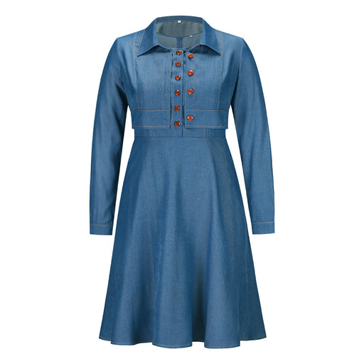 Color-Blue-Women Clothing Autumn Winter Long Sleeve Slim Fit Twet Imitation Denim Dress Popular-Fancey Boutique