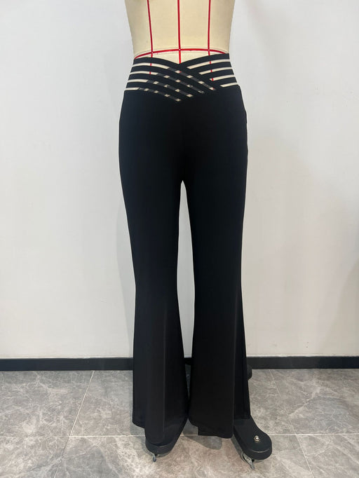 Women Clothing Fall Hollowed out High Waist Casual Ladies Straight Leg Pants-Black-Fancey Boutique