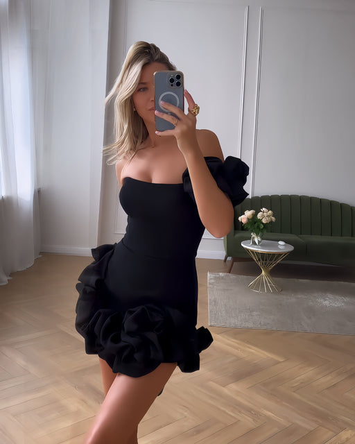 Summer Women Clothing Dress Ruffled Bud Waist Dress One Shoulder Tube Top Hip Dress-Black-Fancey Boutique