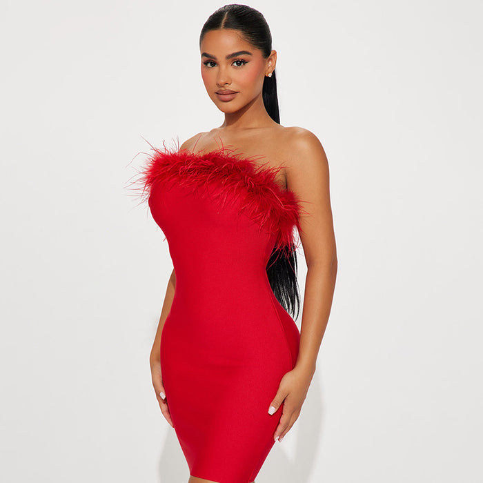 Sexy Women Clothing Ur Autumn Winter Tube Top Tassel Dress-Fancey Boutique