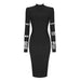 Color-Black-Autumn Winter Heavy Industry Beads Turtleneck Bandage Dress Slim Sheath Long Sleeve Knitted Dress-Fancey Boutique