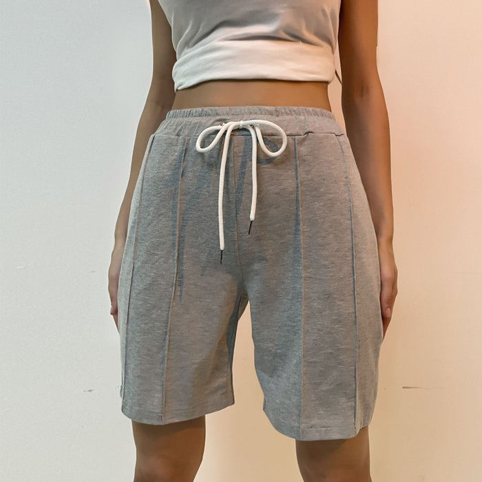 Color-Light Gray-Summer Women Clothing Pants Straight Pleating Gray Sports Shorts-Fancey Boutique