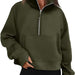 Color-Army Green-Women Clothing Half Zipper Short Stand Collar Thumb Hole Brushed Hoody-Fancey Boutique