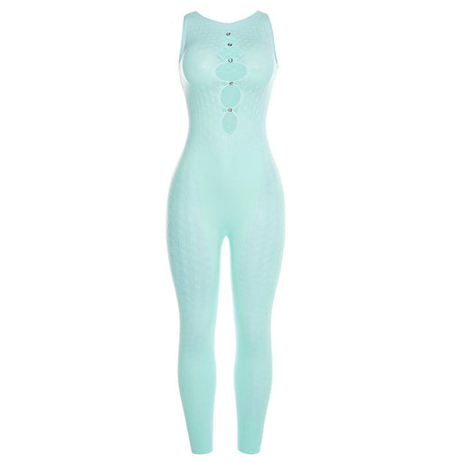 Color-Blue-Summer Women Clothing Sexy Mesh See through Knitted Lace Hollow Out Cutout High Waist Tight Jumpsuit-Fancey Boutique