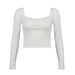 Fresh Basic Solid Color Lace Square Collar Shoulder T shirt Slim Bottoming Shirt-White-Fancey Boutique