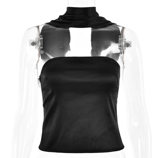 Color-Black-Fall Arrival Women Clothing Sexy Satin All Match off Neck Tube Top Halter Small Top-Fancey Boutique