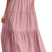 Color-Pink-Women Clothing Popular Pinfei Flounced Sleeve Pleating Layered Short Sleeve Large Swing Dress-Fancey Boutique