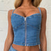 Color-Sexy Zipper Wrapped Chest Cropped Denim Camisole Denim Skirt-Fancey Boutique
