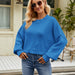 Color-Blue Cropped Pullover Sweater-Women Clothing Autumn Winter Loose Cropped Pullover Sweater Long Sleeve round Neck Sweater-Fancey Boutique