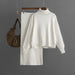 Color-White-Knitting Suit Women Autumn Winter Solid Color Turtleneck Sweater Sheath Skirt Two Piece Set-Fancey Boutique