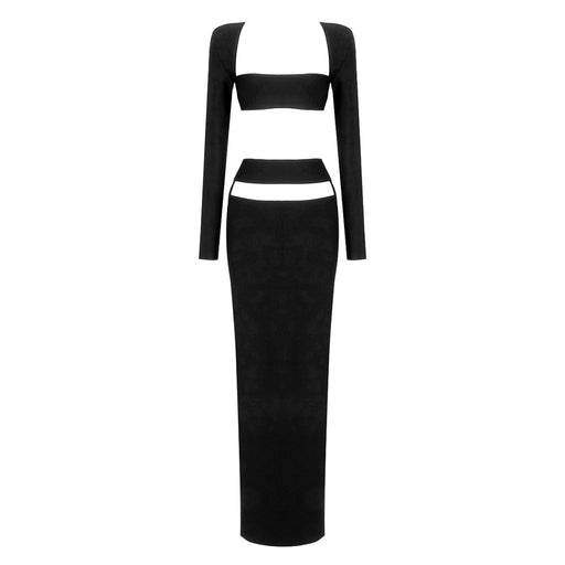 Color-Black-Suit Autumn Casual High End Two Piece Set Cropped Outfit Long Sleeve Stretch Dress Women Clothing Bandage Dress-Fancey Boutique