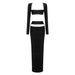 Color-Black-Suit Autumn Casual High End Two Piece Set Cropped Outfit Long Sleeve Stretch Dress Women Clothing Bandage Dress-Fancey Boutique