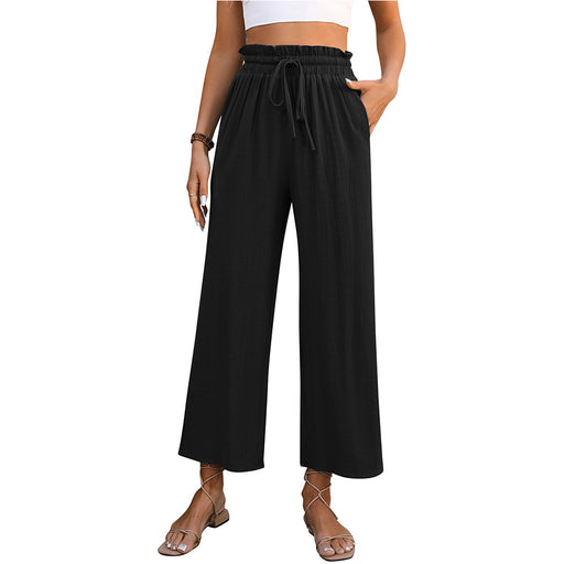 Color-Black-Women Clothing Spring Summer Casual Solid Color Loose Cotton Linen High Waist Wide Leg Trousers Women-Fancey Boutique