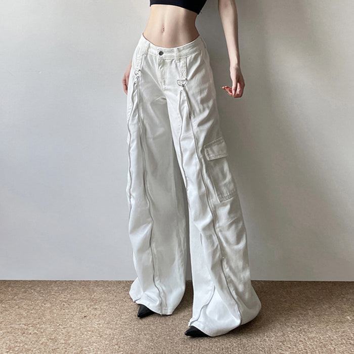 Heavy Industry Metal Zipper Split Wide Leg Jeans Women Loose Pockets Casual All Matching Mop Pants-Fancey Boutique