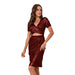 Color-Red-Casual Set Bronzing Short-Sleeved Top High Waist Mid Skirt Two-Piece Direct-Fancey Boutique