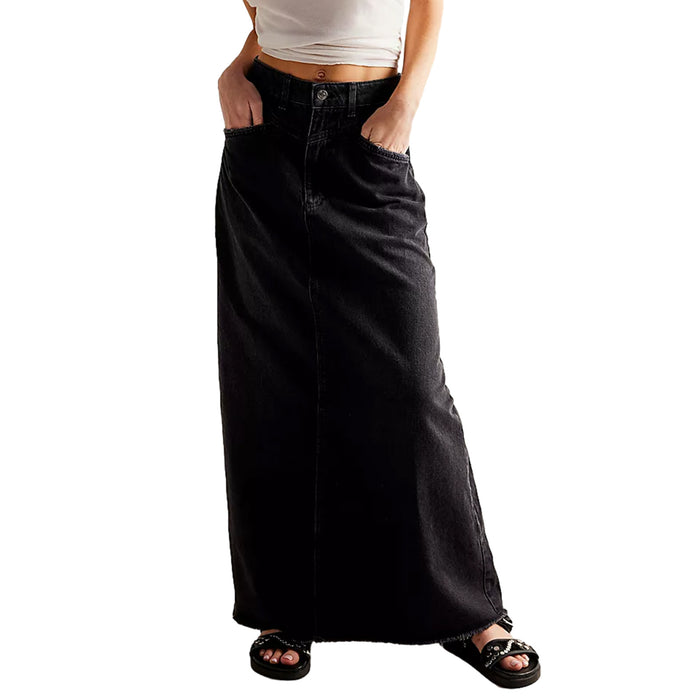 Summer Women Loose Straight Casual Denim Skirt-Black-Fancey Boutique