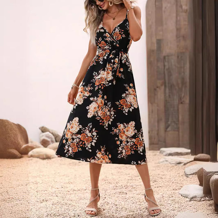 Women Clothing Summer Printed Waist Strap Dress-Fancey Boutique