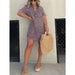 Color-Purple-Summer Shirt Collar Denim Tassel Hem Dress Short Dress-Fancey Boutique