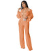 Color-Orange-Sexy Pleated Cardigan Three-Piece Set Women-Fancey Boutique