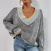 Autumn Winter V Neck Loose Slimming Batwing Sleeves Sweater Striped Contrast Color Pullover Sweater Top-Fancey Boutique