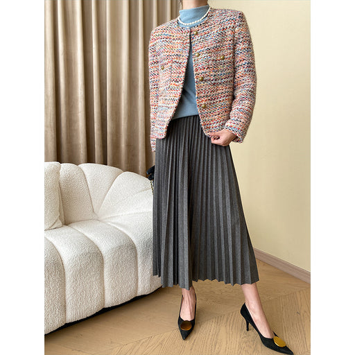 Color-Gray-Fashionable Intellectual Fine Organ Pleated Draping Non Ironing Thickened Pleated Skirt-Fancey Boutique