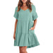 Color-Light Green-Women Summer Casual V Neck Little Girl Clothes Three Layer Pleated Dress-Fancey Boutique