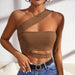 Color-Brown-WomenClothing New Sexy Hollow Out Cutout out Knitted Vest Ultra Short Oblique Shoulder Tank-Top-Fancey Boutique