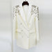 Color-White-Star Handmade Gorgeous Heavy Industry Beads Diamond Embedded Slim Fit Long Blazer-Fancey Boutique