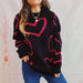 Color-Black-Valentine Day Love Pattern Sweater round Neck Long Sleeve Autumn Winter Thickening Knitted Pullover for Women-Fancey Boutique