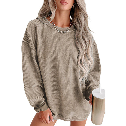 Color-Khaki-Casual Oversize Solid Color Pullover Women Autumn Winter Thread Knitted Long Sleeved Sweater Women-Fancey Boutique