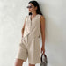 Khaki Cotton Linen Sleeveless Vest Waistcoat Pants Summer Arrival Two Piece Set-Fancey Boutique