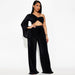 Color-Black-Autumn Sexy Shoulder Long Sleeve Top Trousers Two Piece Set-Fancey Boutique