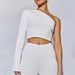 Color-White-Autumn Winter Sexy Slim Fit Backless Y2g Sexy Top One Shoulder Long Sleeve Short Top-Fancey Boutique