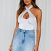 Color-White-Sexy Cross Halterneck Hollow Out Cutout out Sports Top Elastic Slim Fit Sexy Solid Color Vest-Fancey Boutique