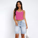 Color-Rose Red-Halterneck Vest Women Clothing Sexy Exposed Cropped Sling Bottoming Sleeveless Slim Top-Fancey Boutique